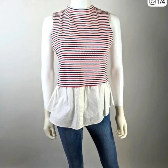 English Factory Tops - English Factory Striped Sleeveless Top - Red and White